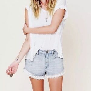 Free People Lace Hem High Rise Shorts
